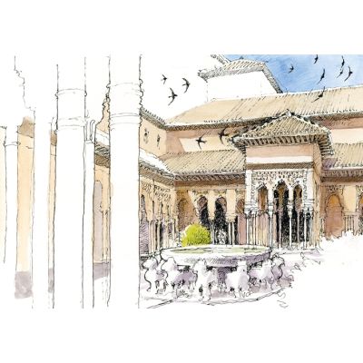 Postal La Alhambra. Patio de los leones